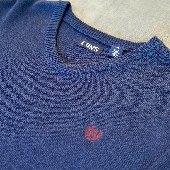 EEUC CHAPS Mens Pullover V Neck Sweater Cotton Navy Blue size Large - Picture 1 of 6